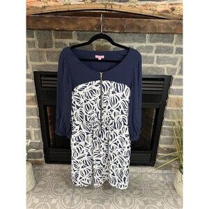 Lilly Pulitzer Womens Blue White Sessile Rayon Elastic Wasit Zip Shift Dress 14